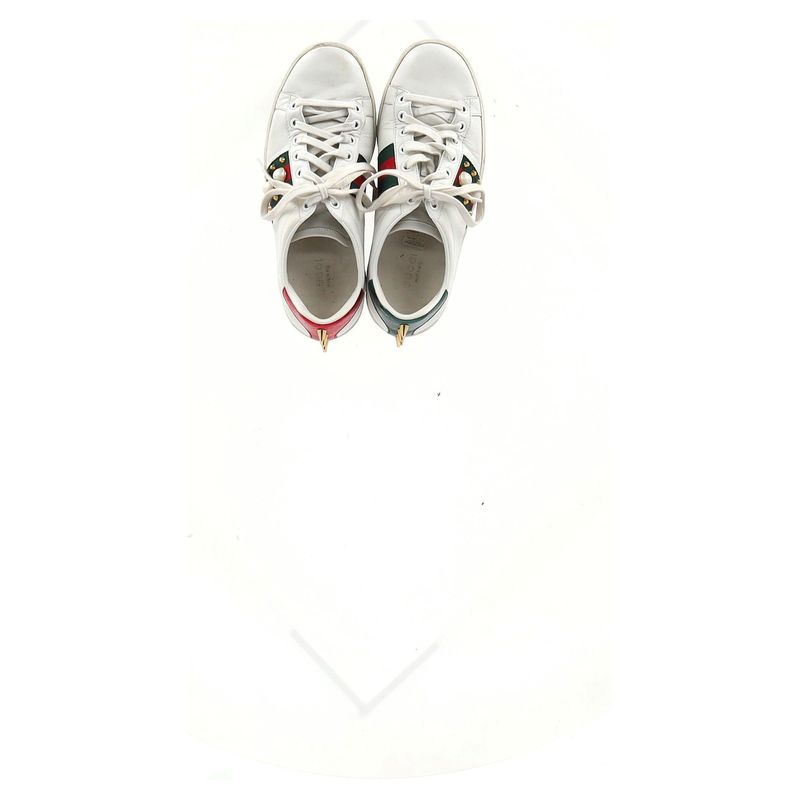 Gucci New Ace With Faux Pearl Embellished Sneakers In White Leather